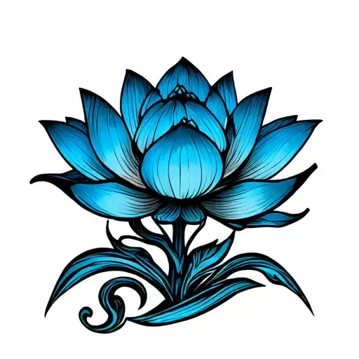 Line Work Ancient Egyptian Blue Lotus Flowers With Swirly Stems