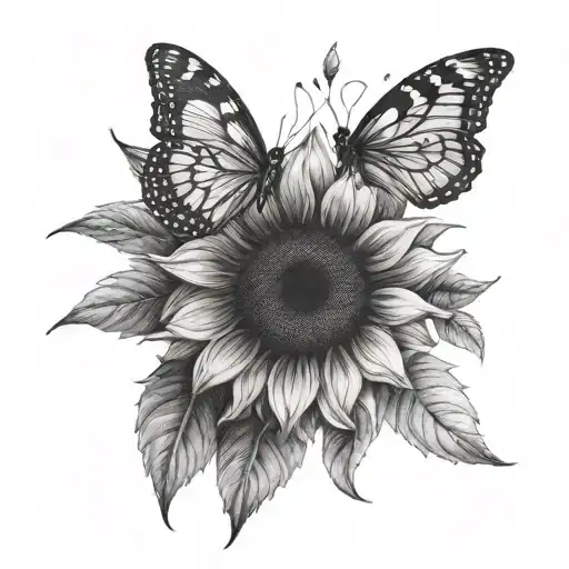 Butterfly And Sunflower Tattoo In Men