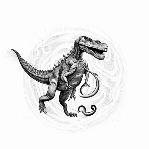 A Dinosaur Surrounded By Swirling Patterns Inspired By Arizona Landscapes