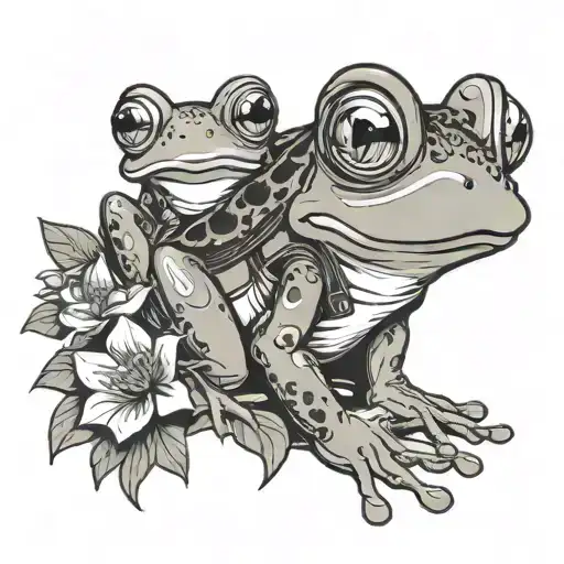 Cartoon Frog Holding Flowers Wearing Overalls