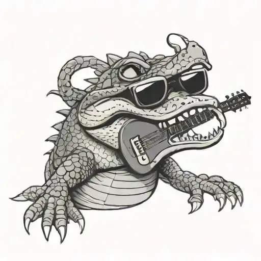 Crocodile With Sunglasses And Guitar