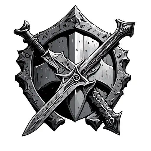 Sword And Shield In Stone Base