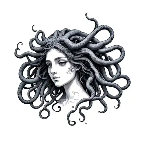 Miniature Medusa Line Tattoo Featuring