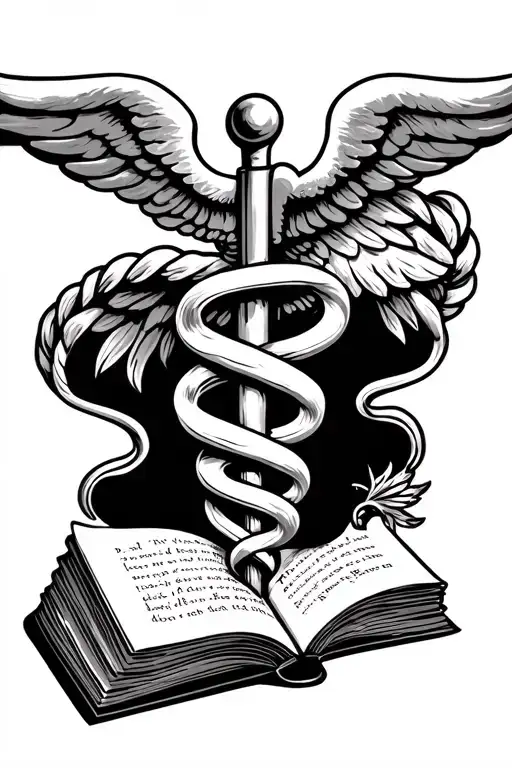 Medical Caduceus Intertwined With Book Open In Front Written Med Surg