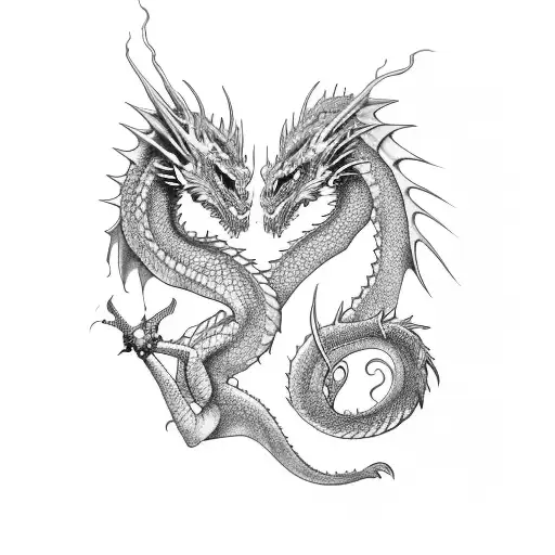 Two Dragons Black Tangled Together