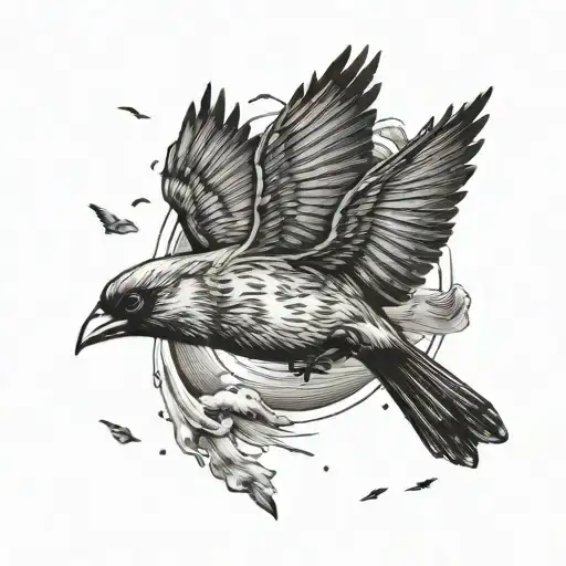 Flying Cardinal And A Beach Sunset