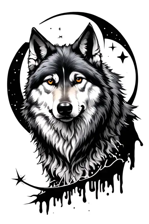 Wolf With A Cresent Moon And Star