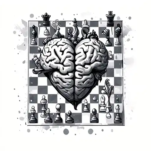 Heart And Brain Playing Chess In Board