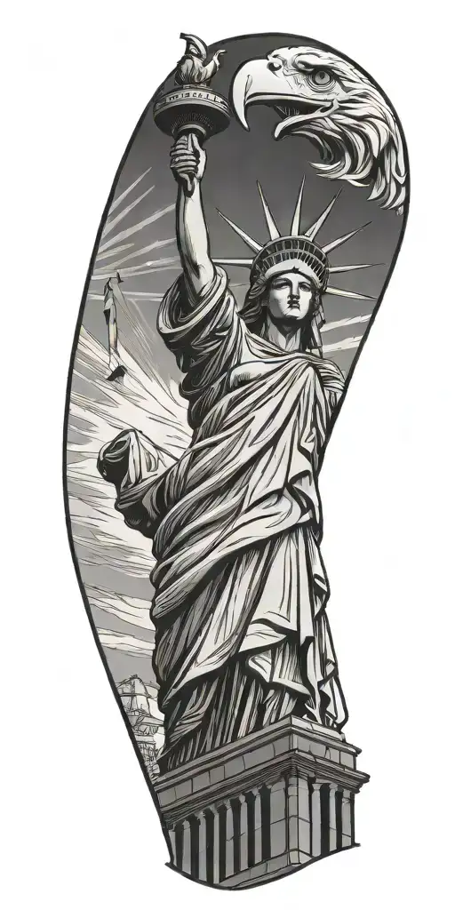 Statue Of Liberty With Eagle And Liberty Bell