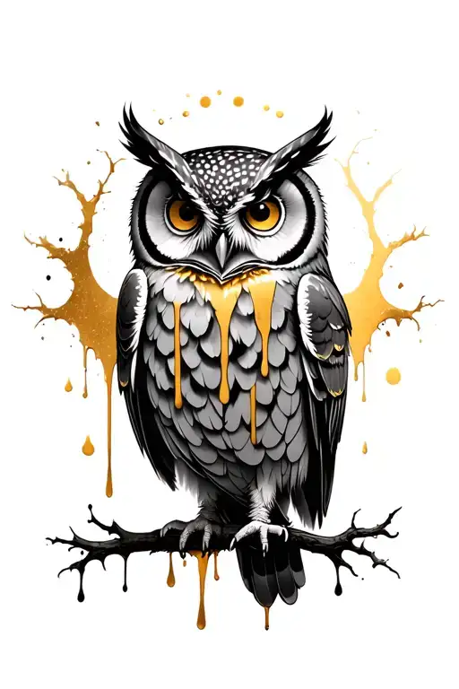 Owl With Gold Dripping Down The Body