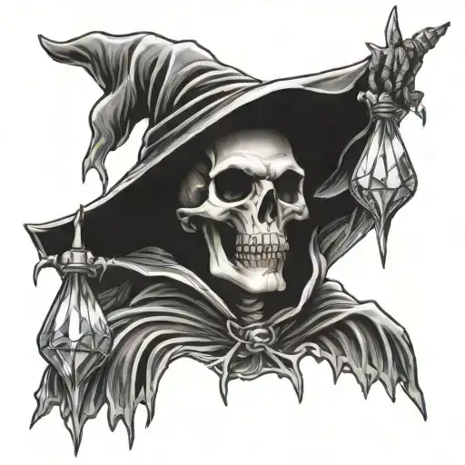 Evil Wizard Skeleton Holding Large Crystals
