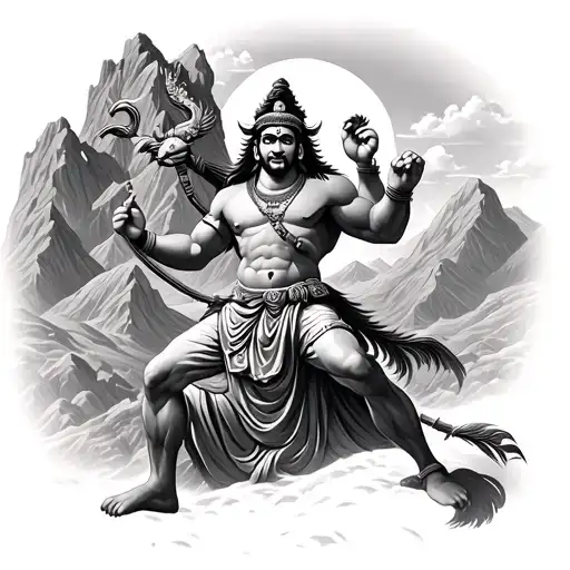 Hanuman Carrying A Mountain In A Neoclassical Style