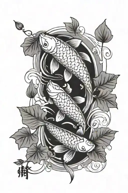 Koi Fish And Ginko Leaves