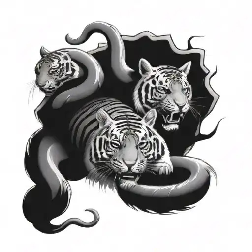 Tiger And Two Snakes