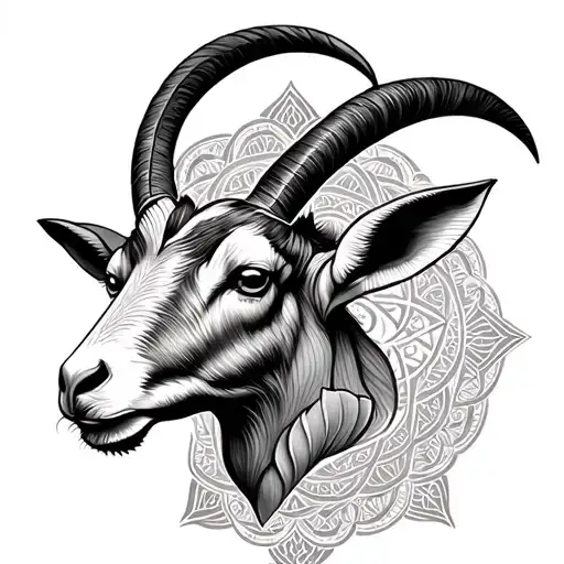 Black Goat Head And Yantra Mandala Lotus