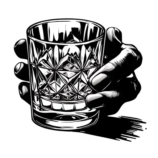 Hand Holding Crystal Whiskey Glass By Fingertips