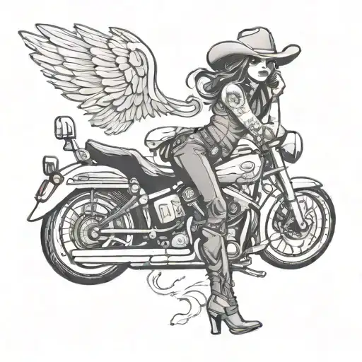 Pretty Little Outlaw Skull Cowgirlriding A Harley Davidson Motorcycle