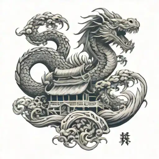 Noah's Ark With Chinese Dragon Flying