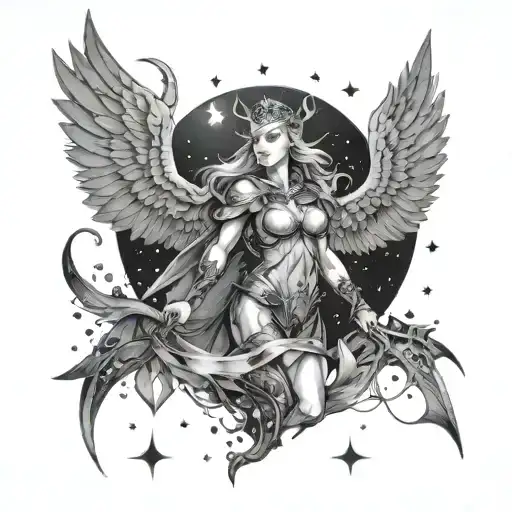 Valhalla Valkyrie Surrounded By Celestial Constellations And Stars
