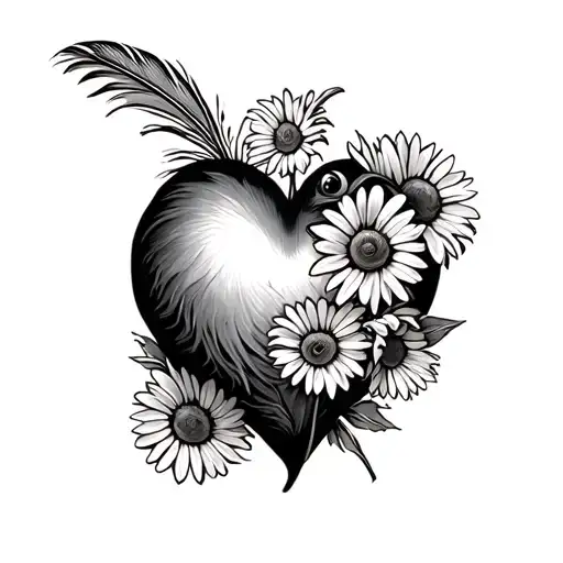 Heart With Daisys And A Pheasant Feather