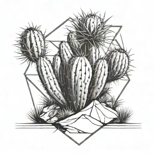 Tumbleweed Cactus Garden Scene Inside Geometic Outline