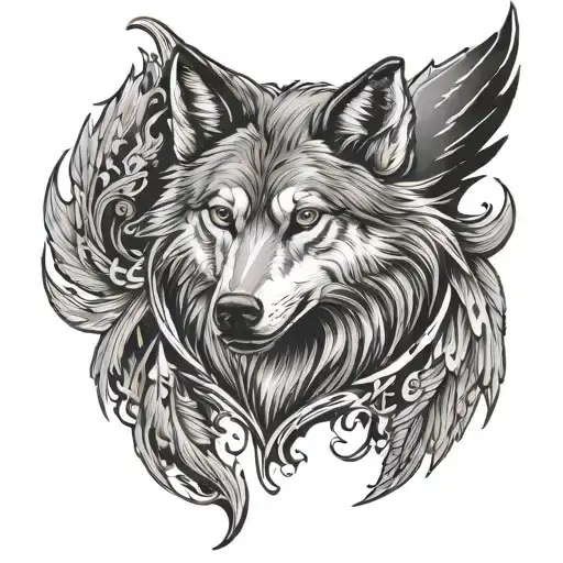 Wolf With Wings Spread Wide