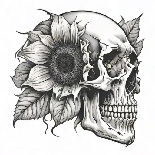 Skull Front Looking Up With Sunflower