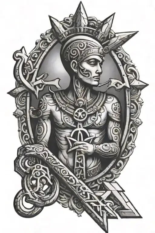 God Holding And Ankh Or Eye