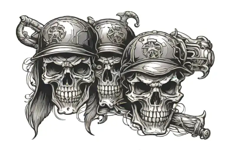 Three Skulls With A Baseball Hat