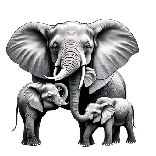 Mum & 3 Baby Elephants