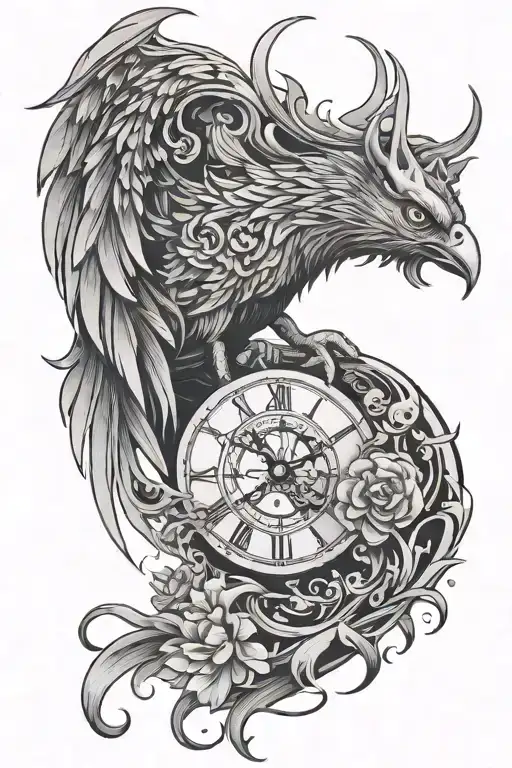 Phoenix And Broken Time Piece Incorporating Elements