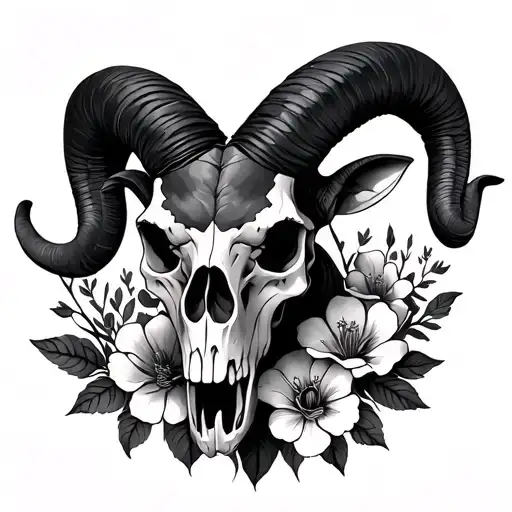 Persephone Flowers Ram Skull