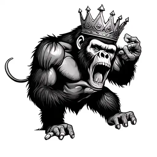 Screaming Gorilla With Crown And Skull