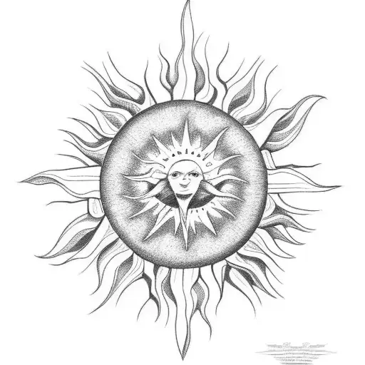 Sun Burst Heart Linework