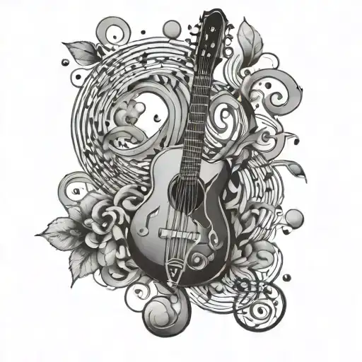 G-clef With Guitar And Notes Floating