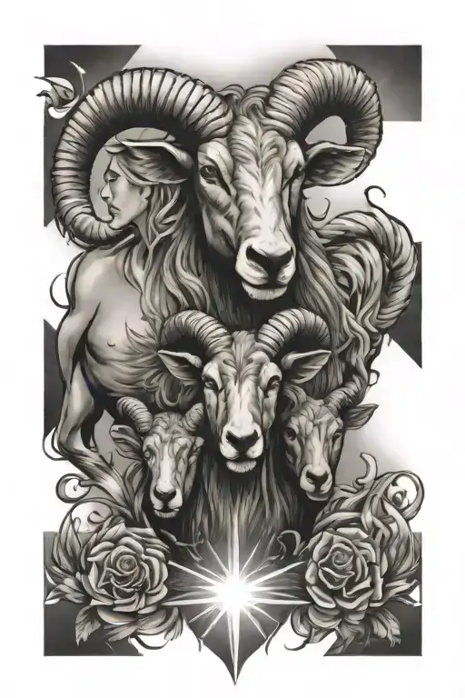 Aries Zodiac Sign Surrounded By Cross And Light Effect With A Dad And A Mom With Their Son