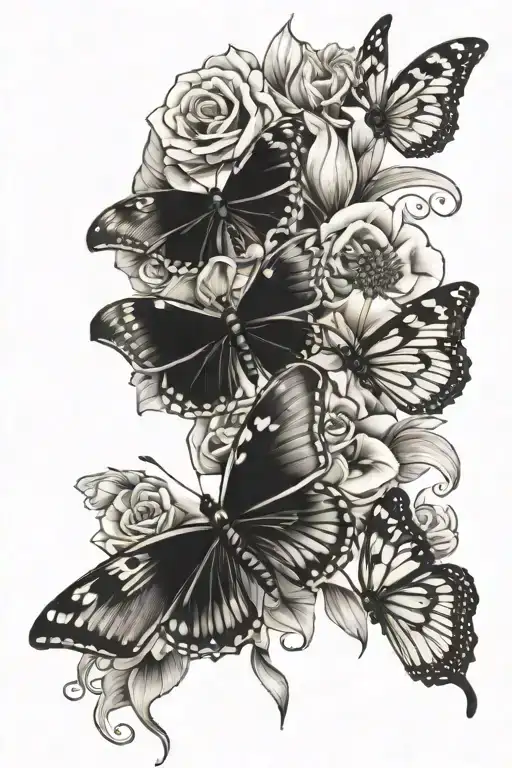 Line Of Flowers With Butter Fly Coming