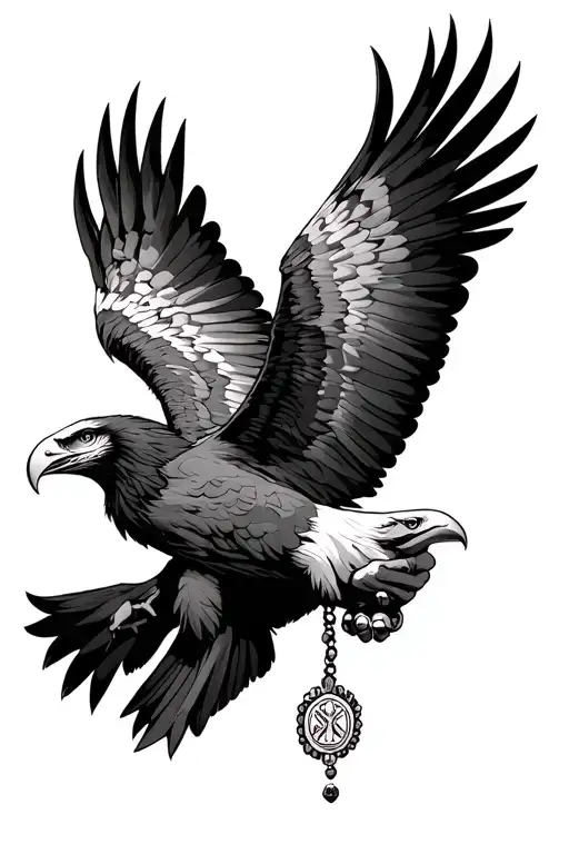 Kilomajiro With Eagle Flying Thats Holding Religious Beads From His Claws