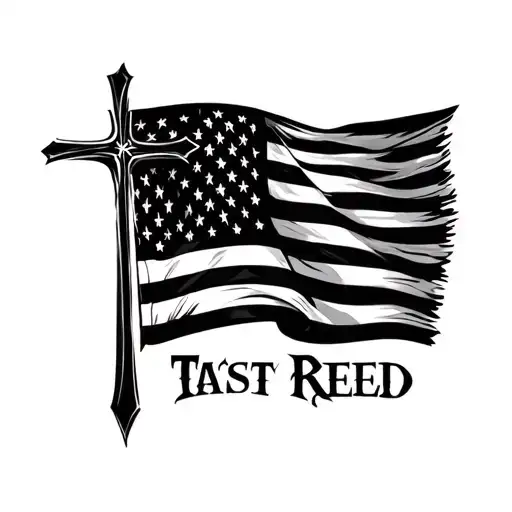 American Flag And Cross And The Word Reed