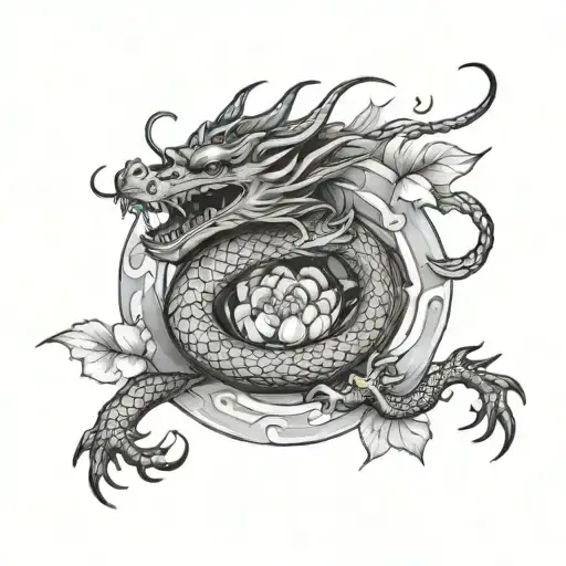 Vietnamese Dragon Wrapping Around Lotus Flower