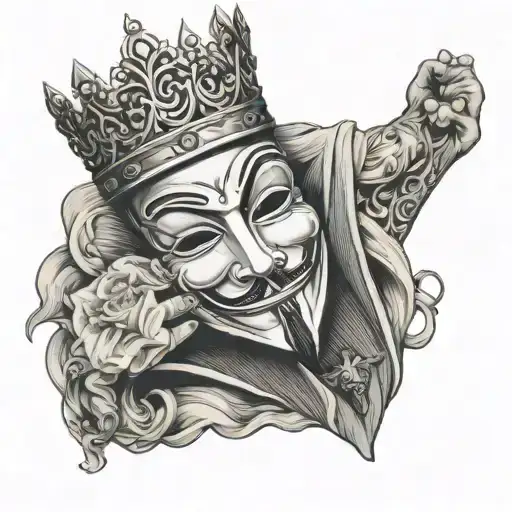 Anonymous Mask In Crown Holding Book In Hands