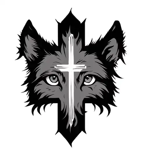 Silhouette Cross With Wolf Eyes Background And Religious