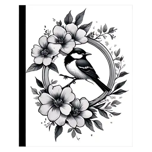 Floral Semi Circle With Small Bird