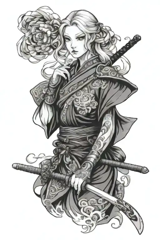 Onna-musha But A Eurpoean Blonde Lady In Black And Grey