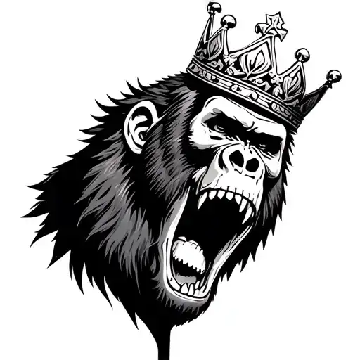 Screaming Gorilla With Crown And Skull
