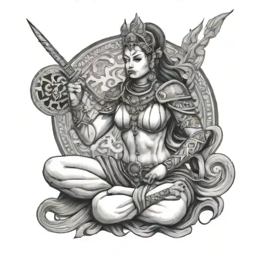Persien Kink Female Warrior Meditating Figure Surrounded Symmetry