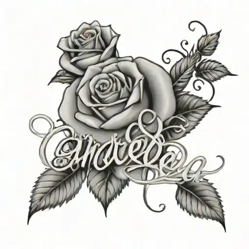 The Name Andrea In Script And Roses Surrounding