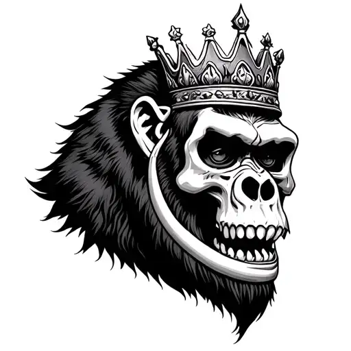 Half Skull Half Gorilla With A Crown And Long Tusks
