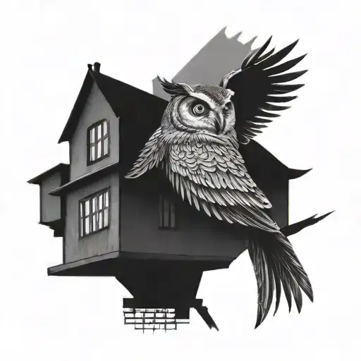 Owl Flying Over Rooftops