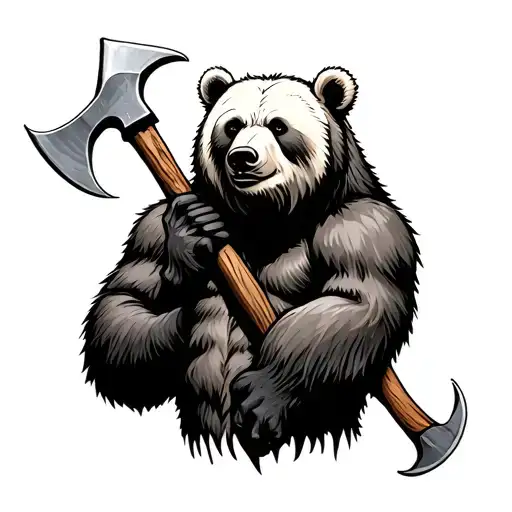 Black And White Bear Tattoo Holding Two Axes